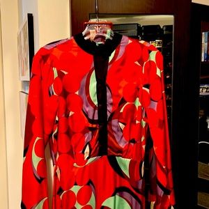 Alexis colorful red dress with belt out of the same silk